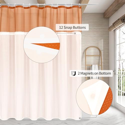 MitoVilla Orange Long Shower Curtain 72 x 78, 78 inches Long Cloth Mesh Top Window Shower Curtains for Hotel Spa Bathroom Decor, Burnt Orange Fabric Shower Curtain Set with Snap-in Liner - color: Orange, size: 72"W x 78"L (Pack of 1)