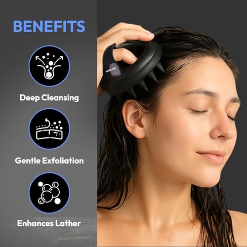 Silicone Body Scrubber & Scalp Massager for Men & Women | Cleanses, Exfoliates & Removes Dead Skin | Super Soft Silicone Bristles for Both Body and Hair | Set of 2