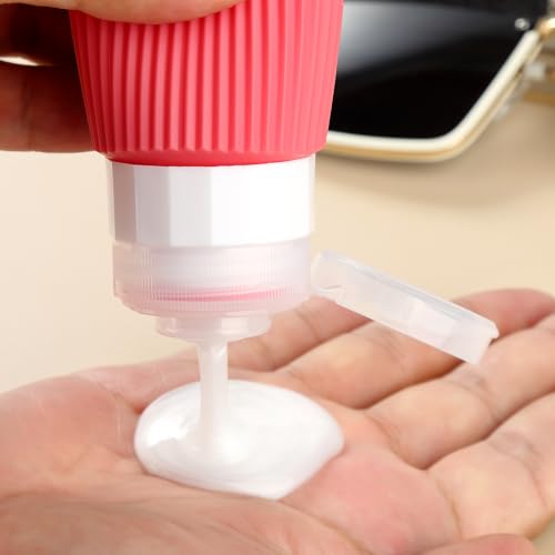 Mrsdry Travel Bottles for Toiletries, Tsa Approved 3oz Portable Travel Bottles, BPA Free Leak Proof Squeezable Silicone Travel Size Containers, Travel Accessories with Clear Toiletry Bag (4 Pack) - color: Cream-Colored, size: 3 Ounces