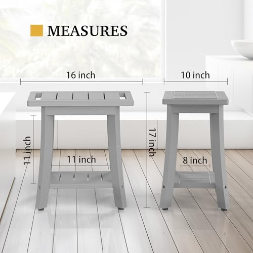 HIPS Shower Bench Inside Shower Stool with Storage Shelf, Waterproof Spa Bath Chair for Bathroom, Seat or Organizer for Living Room, Bedroom - Great for All Ages Unisex Elderly (Small, Grey) - color: Grey, size: Small 16x10x17 Inch