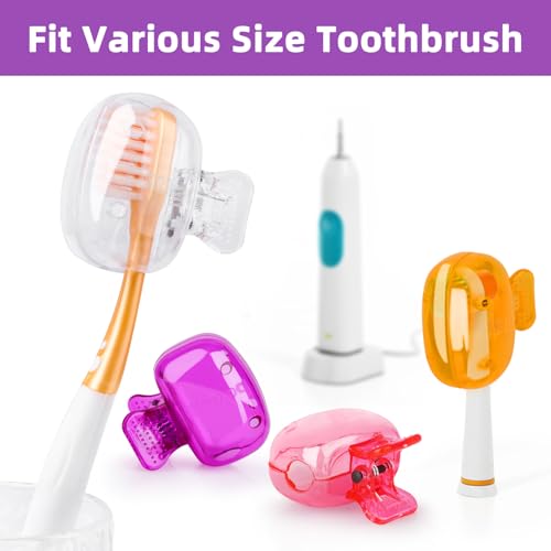 Hxezoc 4 Pack Toothbrush Covers Toothbrush Holders Toothbrush Protector Cap Brush Pod Case Protective Portable Plastic Clip for Household Travel, School, Camping, Bathroom, Business - color: Clear, Orange, Purple, Pink