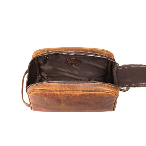 KomalC Travel Toiletry Bag – Premium Leather Dopp Kit for Men & Women with Water-Resistant Lining & Spacious Zippered Organizer - style: 1 Zip Classic Tan