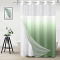 No Hook Shower Curtain with Snap in Liner, Ombre Green Shower Curtains and Liner Set, Hotel Fabric Bath Curtain for Bathroom, Mesh Top Window Waterproof Washable, 71" x 74" - color: Ombre Green, size: 71"W x 74"L (Pack of 1)