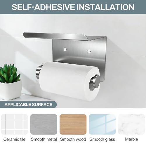 SetSail Toilet Paper Holder with Shelf Adhesive or Screw-in Bathroom Toilet Paper Roll Holders Wall Mount Heavy-Duty Brushed Nickel Tissue Holder for Bathroom Hardware Accessories - color: Brushed Nickel, size: 1 Packs