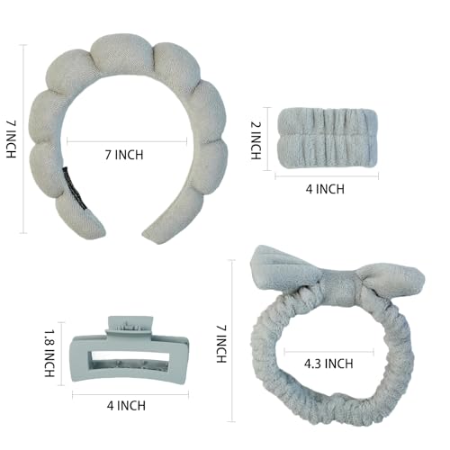 7 Pcs Spa Set, Facial Headband and Wristband Set, Skincare Accessories, College Style Girl Idea Gifts, Hair Accessories for Women and Girls（Grey） - color: Grey