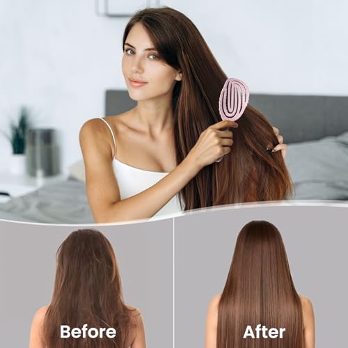 AIMIKE Hemp-Relax Detangler Hair Brush, Eco-Friendly Detangling Brush for Wavy Straight Hair, Vented Hairbrush w/Soft Bristles, Glide Through Tangles with Ease for Women, Kids, Wet & Dry Hair - color: Pink