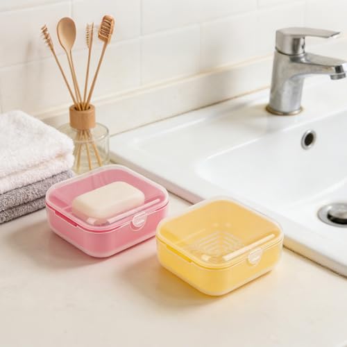 Adorila Small Travel Soap Case with Removable Drain Tray, 2 Pack | Shampoo Conditioner Bar Holder, Shatterproof PP Plastic, Hot Pink+Bright Yellow - color: Hot Pink+bright Yellow