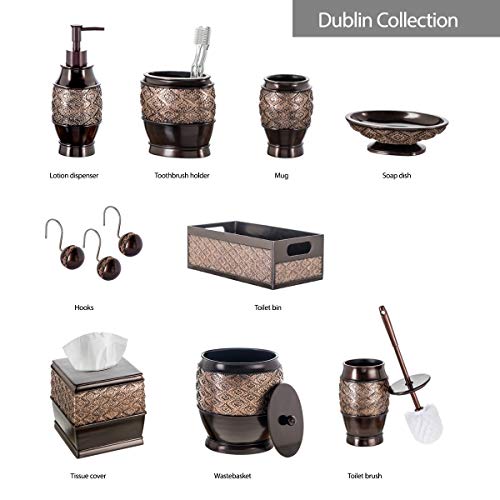 Creative Scents Dublin Brown Small Bathroom Trash Can with Lid - 1.3 Gal / 4.8L Decorative Oval Waste Basket - Durable Resin Garbage Can for Bathroom, Bedroom, Office Decor - Mini Wastebasket Bin - style: Trash Can