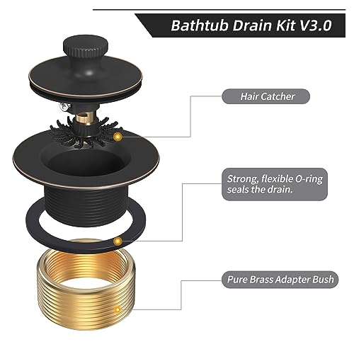 Oil Rubbed Bronze Tub Drain Trim Set Conversion Kit Assembly，All Brass Lift & Turn Bathtub Drain Replacement Trim Kit with Two-Hole Overflow Faceplate and Universal Fine/Coarse Thread - color: Orb