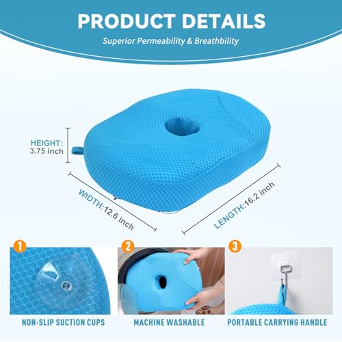 Idle Hippo Hot Tub Booster Seat, 4D Air Mesh Hot Tub Pillow with Powerful 6 Non-Slip Suction Cups, Ergonomic Booster Cushion, Quick Dry Spa Pillow for Indoor Outdoor Hot Tub-Blue - color: Blue