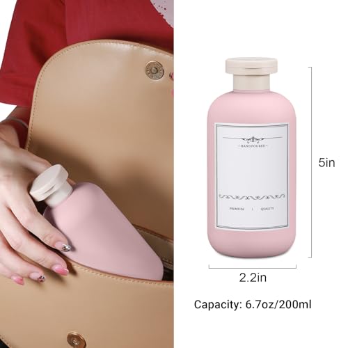 6.8oz Travel Bottles for Toiletries, Empty Plastic Squeeze Bottles with Flip Cap, Lotion Container for Toiletries Travel Size Shampoo and Conditioner (3 pack, pink) - color: Pink, size: 6.8 oz