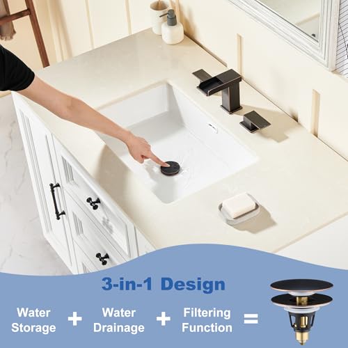 Universal 3-in-1 Bathroom Sink Stopper - Pop Up Sink Drain Stopper, Push Button Sink Drain Stopper Replacement, Wash Basin Drain Filter Plug with Anti-Clogging Strainer, Oil Rubbed Bronze - color: Oil Rubbed Bronze, style: Large Cover