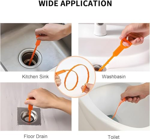 Drain Snake Clog Remover:3 Pcs Hair Clog Auger, 25 Inch Drain Cleaner Tool Suitable for Dredging Clogged Pipes, Sink, Shower Drains(Orange) - color: Orange