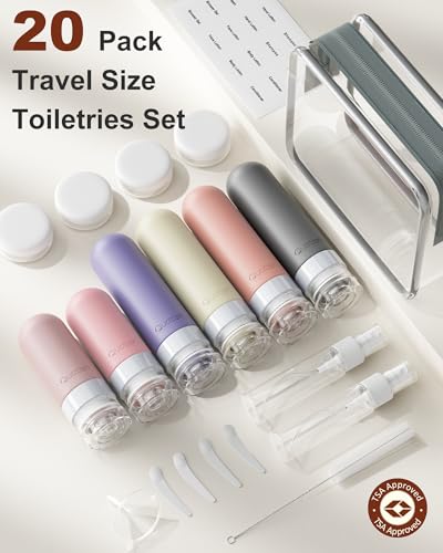 20 Pack Travel Bottles for Toiletries, Original Patented, TSA Approved Travel Size Containers, Leak Proof Silicone Shampoo and Conditioner Bottles Women & Men, Airplane Cruise Essentials, DustyPink - color: Dusty Pink
