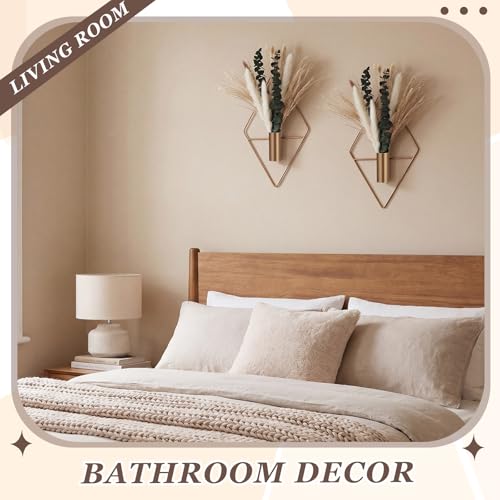 Canlierr 4 Pcs Antique Bronze Wall Decor Hanging Planters with Artificial Plants Eucalyptus Pampas Grass Metal Hanging Vase Indoor Plants Holder Modern Boho Wall Art for Bathroom Bedroom Living Room - color: Antique Bronze, size: Pampas Grass, Eucalyptus