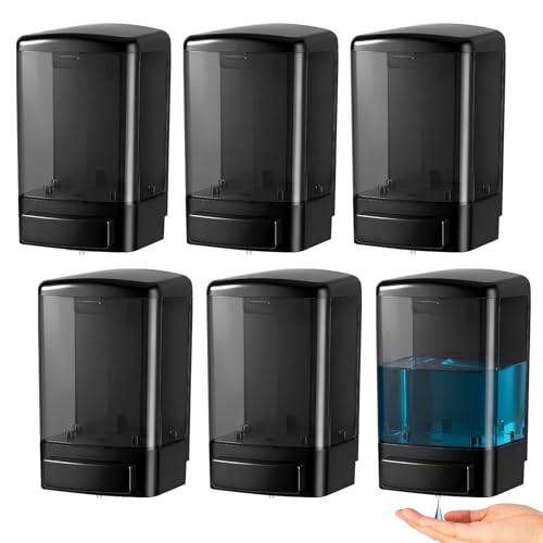 Hushee 6 Pcs Plastic Wall Mounted Soap Dispenser Commercial Manual Soap Containers Wall Dispenser for Kitchen Shower Hotel Liquid Shampoo Gel Chamber (33.8 oz 1000 ml,All Black) - color: All Black, size: 33.8 oz 1000 ml