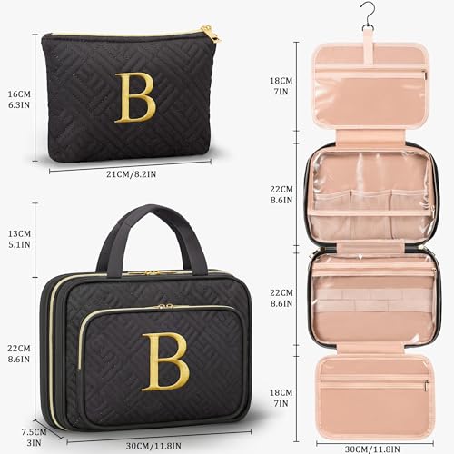 Personalized Gifts for Women, Initial Toiletry Bag Hanging Travel Organizer & Makeup Cosmetic Bag with Embroidery Letter Teacher Appreciation Gift Birthday Mothers Day Gifts for Mom Wife Friend Sister - style: B