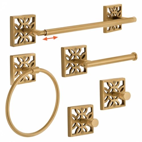 Autumn Alley 5-Piece Bathroom Hardware Set – Antique Gold (Muted, Brushed Finish – Not Shiny), Wall Mounted Towel Bar, Towel Ring, Toilet Paper Holder & Robe Hooks, Bathroom Accessories Set Complete - color: Antique Gold (Muted)