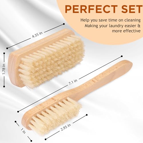 TAKAVU Laundry Brush Set, Soft Boar Bristle, Gentle on Delicate Fabrics | Stain Scrub Brush for Clothes, Upholstery, Delicate Knits, Cotton & Linen, Washable Spot & Garment Care Cleaner - color: White Boar