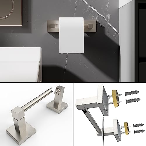 Ruacq Brushed Nickel Toilet Paper Holder Towel Ring Bathroom Accessories Hardware Set Double Post Pivoting Toilet Roll Holder Square Stainless Steel and Zinc Alloy Modern Wall Mounted 2 Pieces - color: Brushed Nickel, size: 2pcs
