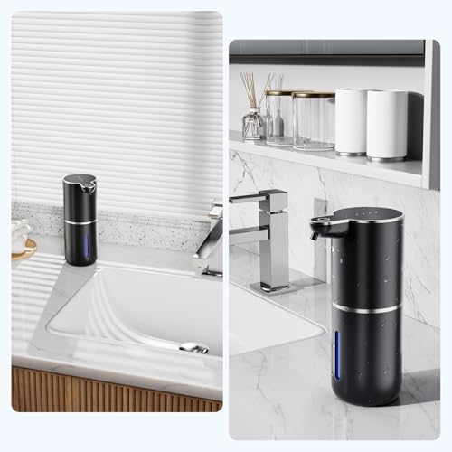 Fantictas Automatic Foaming Soap Dispenser Touchless, 4 Adjustable Levels | Foam Soap Dispenser 380ML, USB Charging Wall Mount for Kitchen & Bathroom, IPX5 Waterproof - color: Black