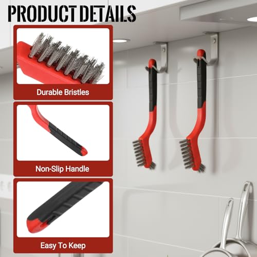 24 PCS Wire Brushes for Cleaning, Stainless Steel Wire Scratch Brush Set Heavy Duty Bristles with Curved Handle Grip Small Metal Wires Brushes for Rust Dirt and Paint Cleaning