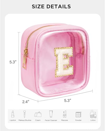 KOTORA Initial Make up Bag Travel Toiletry Bag, Clear Makeup Bag Preppy Cosmetic Bags Organizer Travel Essentials Pink Gifts for Women Teen Girlfriend Teacher Mom Birthday Mothers Day Gifts - color: Pink, style: E
