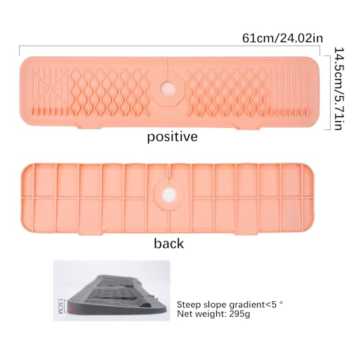 24 Inch Faucet Mat for Kitchen Sink Silicone Sink Splash Guard 5° Slope Faucet Draining Mat Dish Soap Sponge Holder Around Faucet Bathroom Gadgets Sink Accessories Drying Mats Organizer, Pink - color: Pink