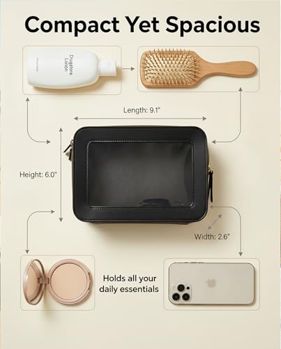 LETGO Clear Makeup Bags, TSA Approved Toiletry Bag with Zipper, Clear Makeup Organizer Fit Carry-on Travel Essentials,Car Essentials for Women Men (C-Black) - color: C-Black
