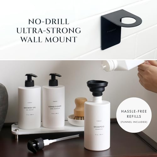 No Drill Wall Mount Shampoo and Conditioner Dispenser for Shower Gel Body Wash Soap Bottle Container White Refillable 3 Chamber Bottle, Plastic Bathroom Shampoo Dispenser for Shower Set Wall Mounted - color: Minimalist White