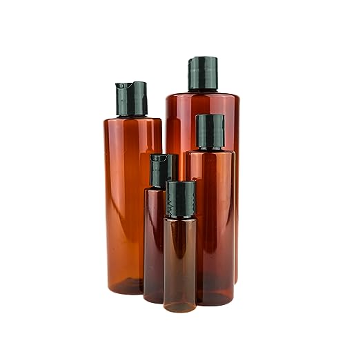Plastic Amber Bottles (Pack of 48) - 1oz Amber Plastic Bottle with Screw Caps; Used as Reusable Shampoo, Lotion, Travel and Body Wash Container - size: 1 oz 48 pack