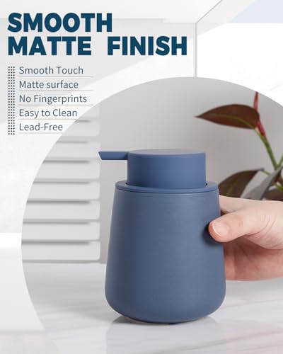 Bosilunlife Ceramic Foaming Soap Dispenser - 12Oz Bathroom Countertop Kitchen Dish Soap Pump Dispenser Foam Soap Dispenser - Matte Blue - color: Matte Blue