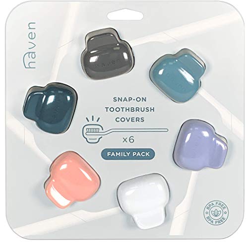 Haven Toothbrush Cover Family Pack - Fits Electronic and Manual Toothbrushes - Travel Toothbrush Case Holders - Set of 6 Tooth Brush Protectors (White, Blue, Purple, Coral, Teal, Charcoal Gray) - color: Family Pack, size: 6 Count (Pack of 1)