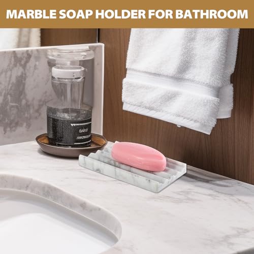 2PCS Koville Italian Natural Marble Soap Dish for Shower, Stone Soap Tray for Bathroom, Bar Soap Holder for Sink, Stripe Grooves Saver Keep Bars Dry Easy Clean (Bianco Carrara) - color: Bianco Carrara