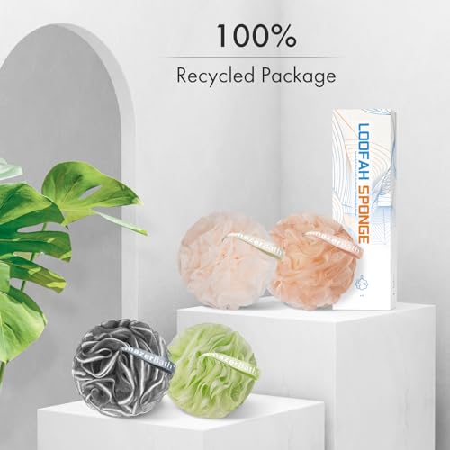AmazerBath Bath Loofah Sponge (Pack of 4), Shower Loofah 60g/PCS Body Scrubber Loofa - Light Orange-Green-Grey-Beige, Bath Sponge for Men and Women - style: Light Orange-Green-Grey-Beige (60g)