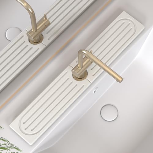 Kitchen Faucet Mat, Diatomite Sink Faucet Mat Splash Guard for Kitchen, Water Absorbing Stone Tray for Sink, Quick Drying Faucet Mat for Kitchen Sink, Absorbent Stone Drying Tray for Bathroom Counter - color: White Gray Style 2, size: 23.7" x 4"