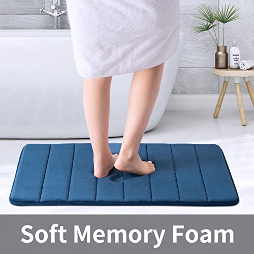 ROSMARUS Memory Foam Bath Mat 20' x 32', Water Absorbent Shower Mat, Thick Non Slip Bath Rugs with PVC Backing, Ultra Soft Bath Rugs for Floor & Tub, Navy - color: Navy, size: 20" x 32" (Rectangular)