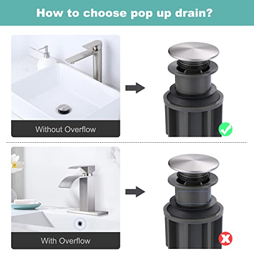 Bathroom Sink Drain Without Overflow, ARCORA Brushed Nickel Pop Up Drain for Vessel Sink Clicker Drain Stopper - color: Brushed Nickel-1 Pack, style: Pon Up Without Overflow