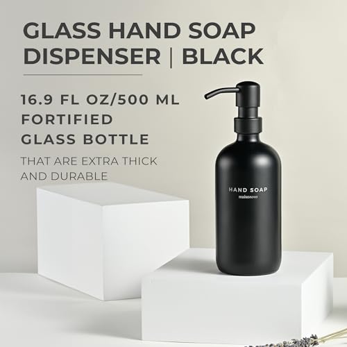 MaisoNovo Soap Dispenser 1-Piece Set | 16.9oz Black Bottles with Black Plastic Pumps - color: Black/Black