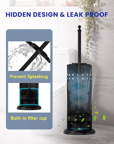 DOWRY Anti-Hand Off Toilet Plunger with Holder for Bathroom,Powerful Efficient Force Suction Cup,Heavy Duty, Deep Cleaning Black - color: Matte Black
