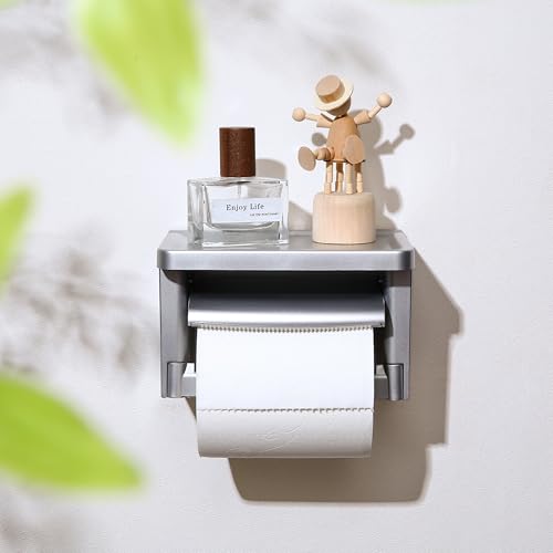 Silver Toilet Paper Holder with Shelf, Wall Mounted Silver Toilet Paper Holder with Tray Shelf, Modern Toilet Roll Holder with Phone Shelf for Bathroom Washroom - color: Abs Silver&silver, size: Single