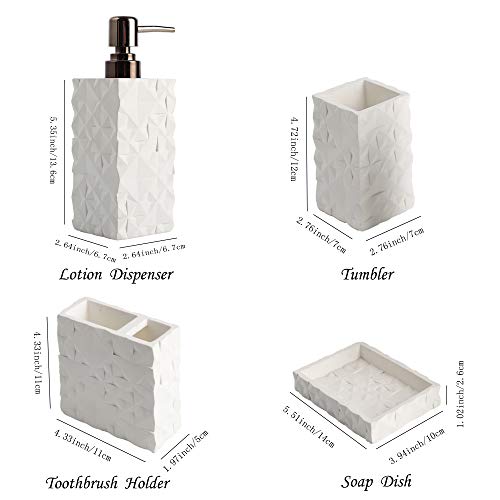 Hymmah Bathroom Accessories Set,Toothbrush Holder,Farmhouse Bathroom Decor,4 Pcs Resin Gift Set Apartment Necessities, Contain Toothbrush Cup,Soap Dispenser,Soap Dish,Tumbler - color: White Diamond Pattern