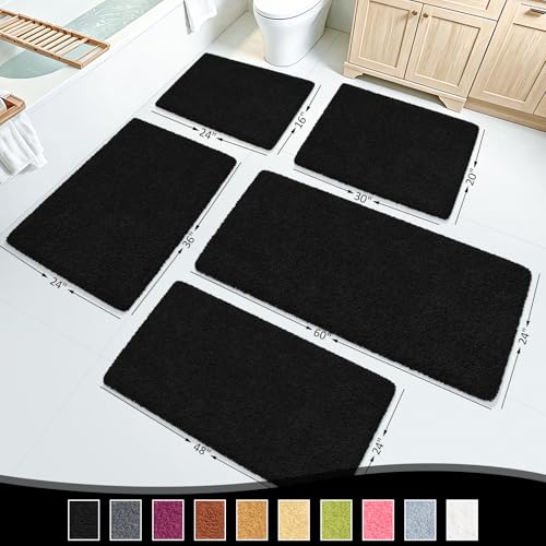 Bathroom Rugs 24"x17", Black Extra Soft Absorbent Bath Mat, Rubber Backing Quick Dry, Machine Washable Microfiber Bath Rugs for Bathroom Floor, Shower, Bedroom, Tub - color: Black, size: 24" x 17"