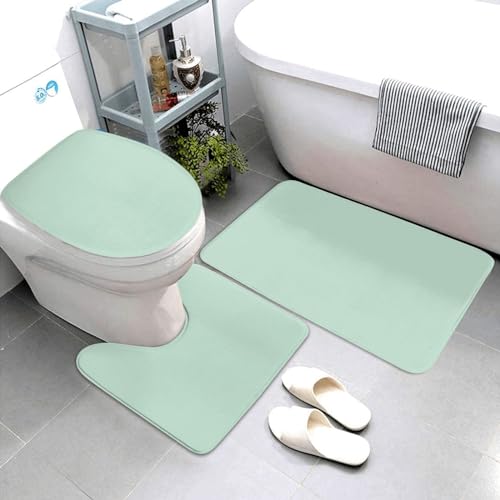 Bathroom Rugs Set 3 Piece Minimalist Solid Light Green Bath Rug Mat Set, Non Slip Absorbent Bathroom Decor Mat, Toilet Lid Cover & U Shaped Contour Rug - color: Light Green, size: 1'8" x 2'6" (Rectangular)