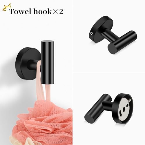 Matte Black Bathroom Hardware Set, Modern 24-Inch Towel Bar Set Wall Mounted, Towel Rack Set Black,Stainless Steel Bathroom Accessories Set Black,5-Pieces - color: Matte Black