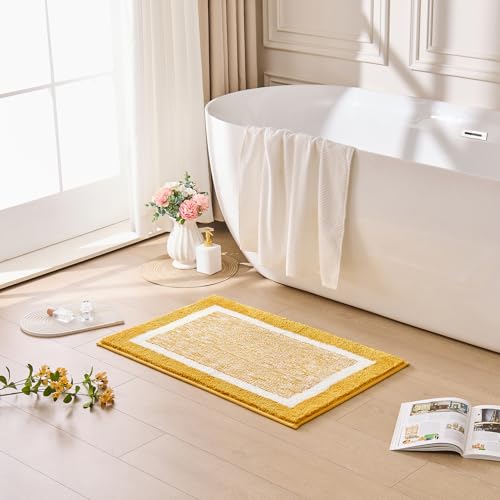 CozeCube Bath mats for Bathroom Non Slip, Fluffy Absorbent Microfiber Bath mat Washable, Aesthetic Bathroom Rugs, Small Harvest Gold Bath mat, Harvest Gold, 24" x 16" - color: A-harvest Gold, size: 2' x 1'4" (Rectangular)