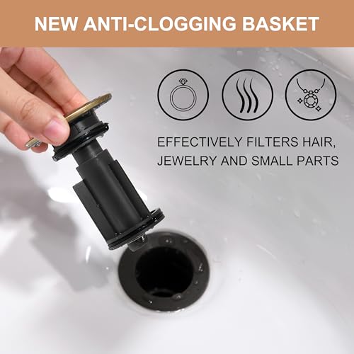 KENES Bathroom Vessel Sink Pop Up Drain Without Overflow Assembly, Lavatory Vanity Sink Drain Stopper, Anti-Clogging Drain Strainer, Brushed Gold, KE-P300A-4 - color: Brushed Gold, size: Big Pop up Cap (Without Overflow)