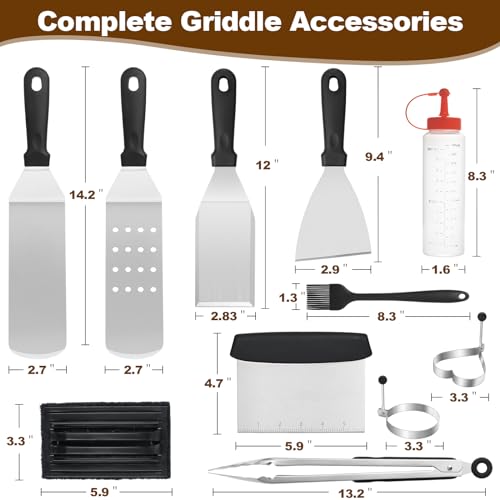 14PCS Griddle Accessories Kit, Flat Top Grill Accessories Set for Blackstone and Camp Chef, Grill Spatula Set with Enlarged Spatulas, Scraper for Outdoor Barbecue | Griddle Tools Set for Blackstone, Grill Spatula Set with Enlarged Spatulas, Scraper for Ou