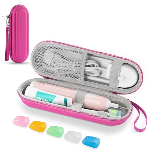 Toothbrush Travel Case for Oral B/Oral-B Pro 1000 1500 5000 7000 & Philips Sonicare 4100 1100 5300 5100 6100/iO Electric Toothbrush, Hard Protective Storage Bag (Pink case with toothbrush cap) - color: Pink case with toothbrush cap