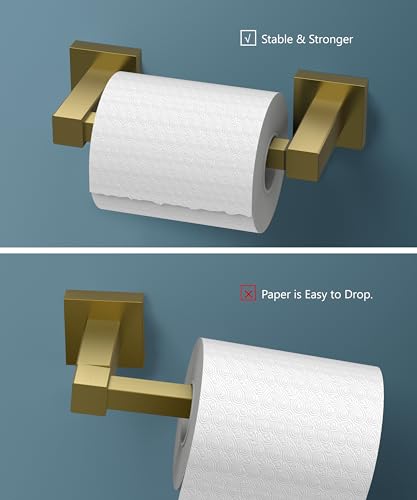 FORIOUS Toilet Paper Holder Wall Mount, Stainless Steel Rustproof Double Post Pivoting Tissue Roll Holder for Bathroom, Commercial Toilet Paper Dispenser (Brushed Gold, Square) - color: Brushed Gold